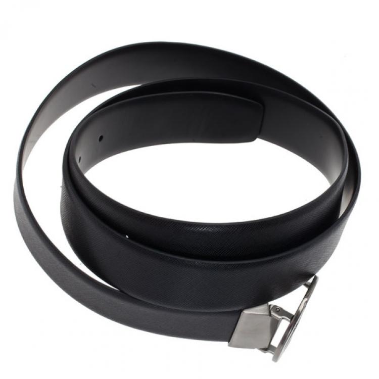 Pre Owned Giorgio Armani Black Leather Reversible One Size Belt 105CM