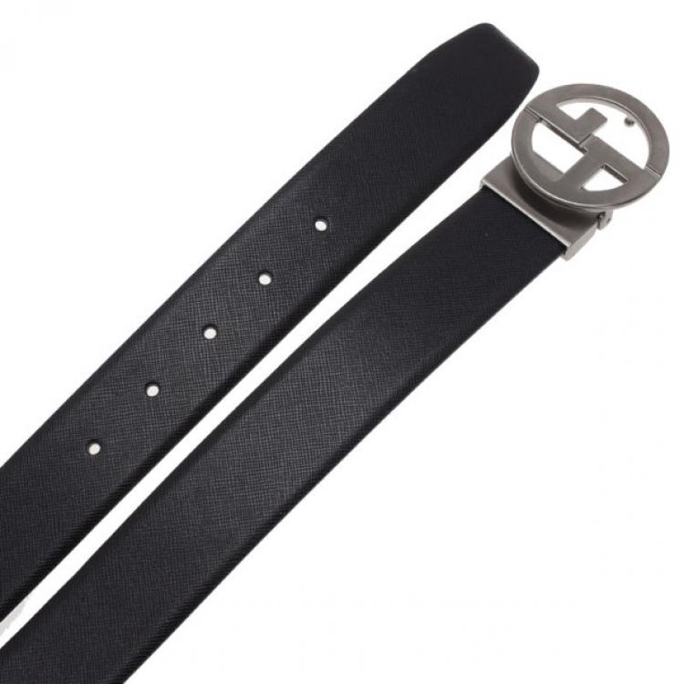 Pre Owned Giorgio Armani Black Leather Reversible One Size Belt 105CM