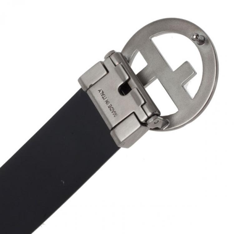 Pre Owned Giorgio Armani Black Leather Reversible One Size Belt 105CM