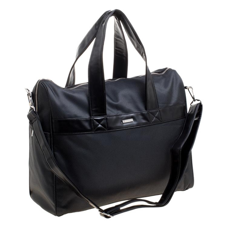 Pre Owned Giorgio Armani Dark Grey Fabric and Leather Parfume Duffel Bag