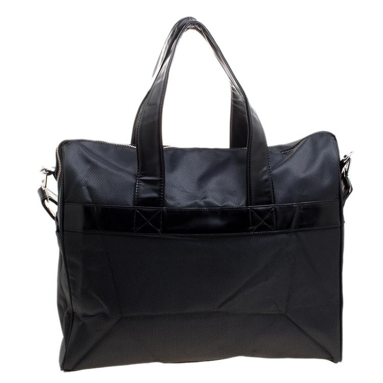 Pre Owned Giorgio Armani Dark Grey Fabric and Leather Parfume Duffel Bag