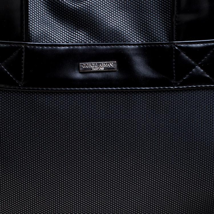Pre Owned Giorgio Armani Dark Grey Fabric and Leather Parfume Duffel Bag