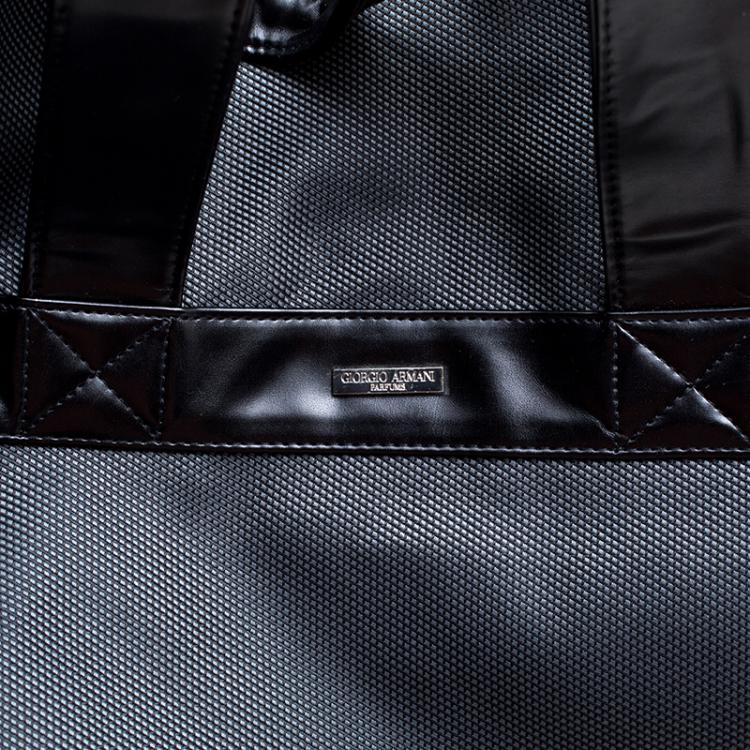 Pre Owned Giorgio Armani Dark Grey Fabric and Leather Parfume Duffel Bag