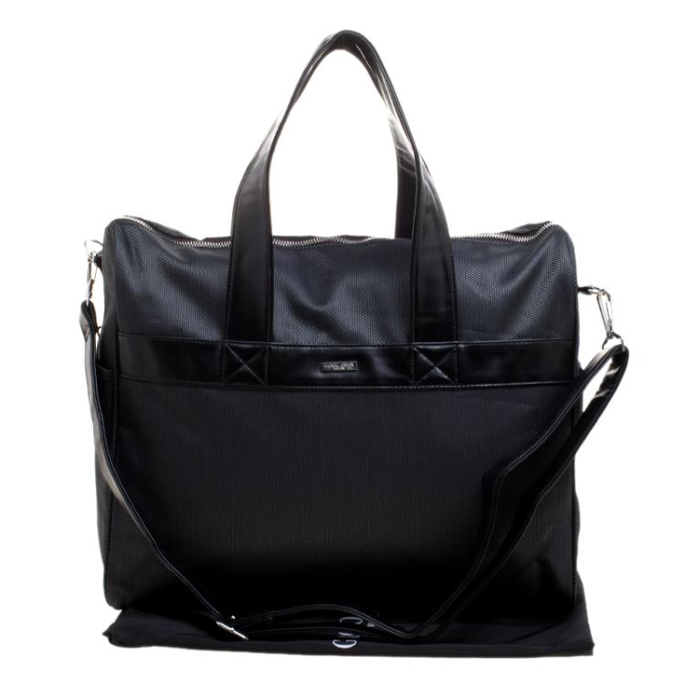 Pre Owned Giorgio Armani Dark Grey Fabric and Leather Parfume Duffel Bag