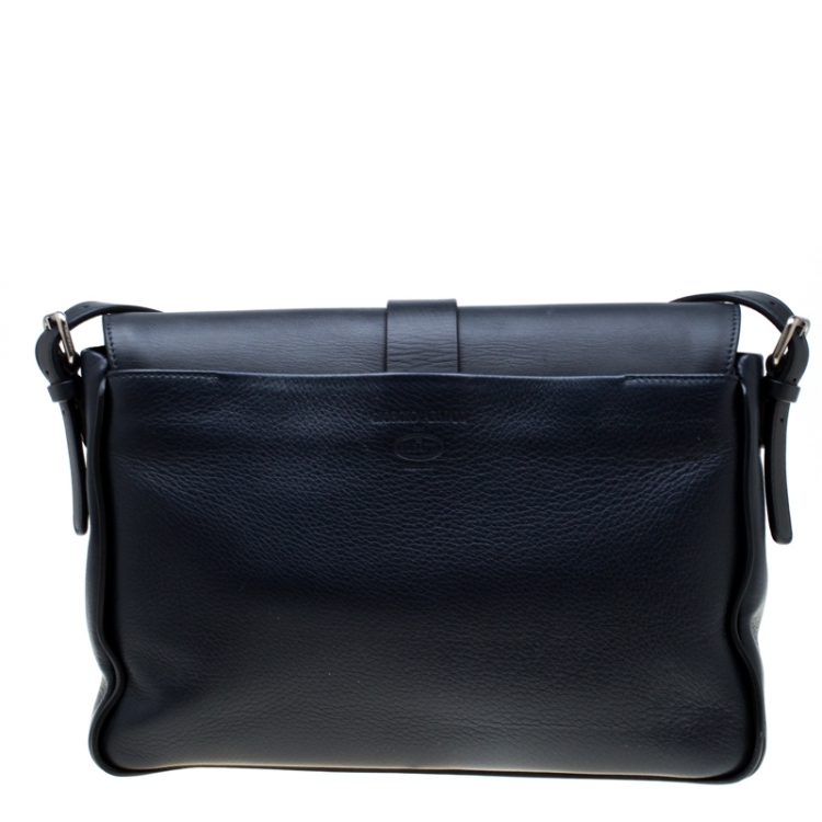 Pre Owned Giorgio Armani Navy Blue Leather  Limited Edition Bugatti Messenger Bag