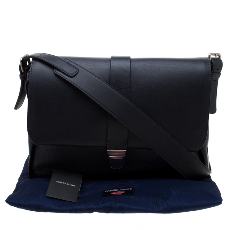 Pre Owned Giorgio Armani Navy Blue Leather  Limited Edition Bugatti Messenger Bag