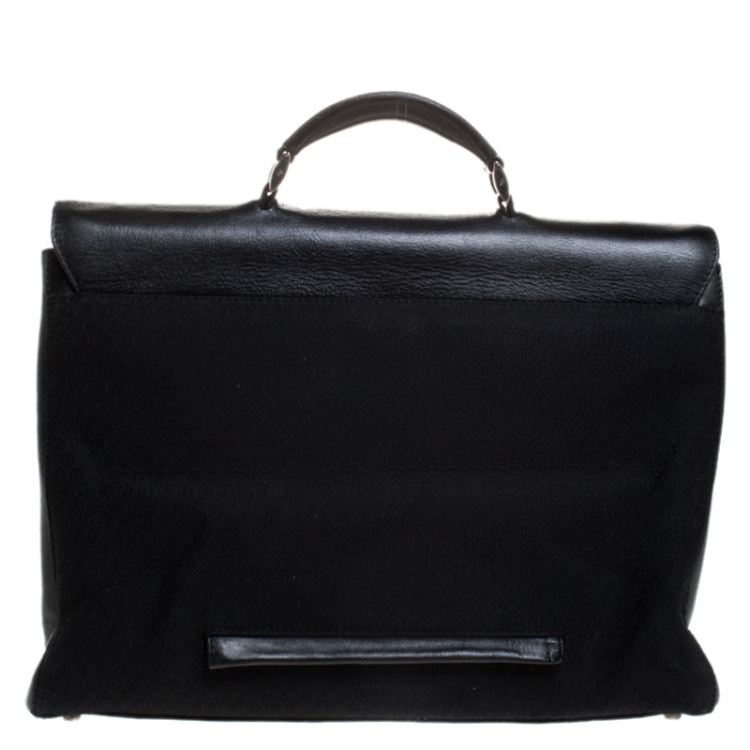 Pre Owned Giorgio Armani Black Fabric and Leather Laptop Briefcase Bag
