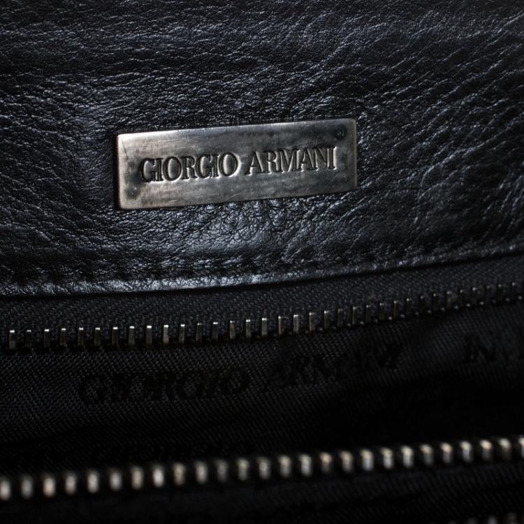 Pre Owned Giorgio Armani Black Fabric and Leather Laptop Briefcase Bag