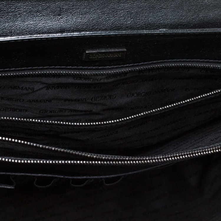 Pre Owned Giorgio Armani Black Fabric and Leather Laptop Briefcase Bag