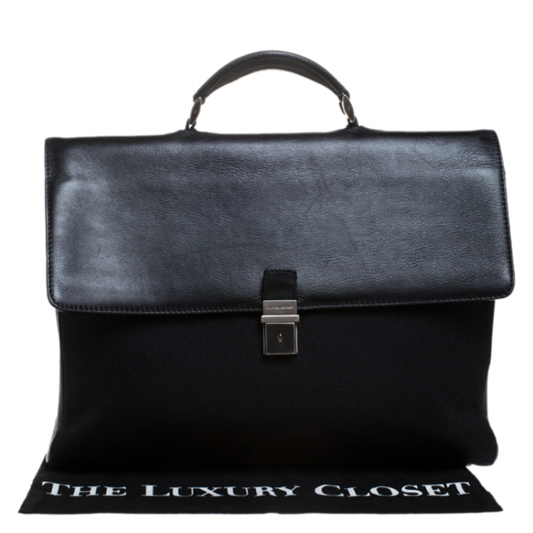 Pre Owned Giorgio Armani Black Fabric and Leather Laptop Briefcase Bag