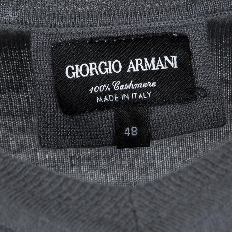 Pre Owned Giorgio Armani Grey Cashmere V-Neck Long Sleeve Sweater M