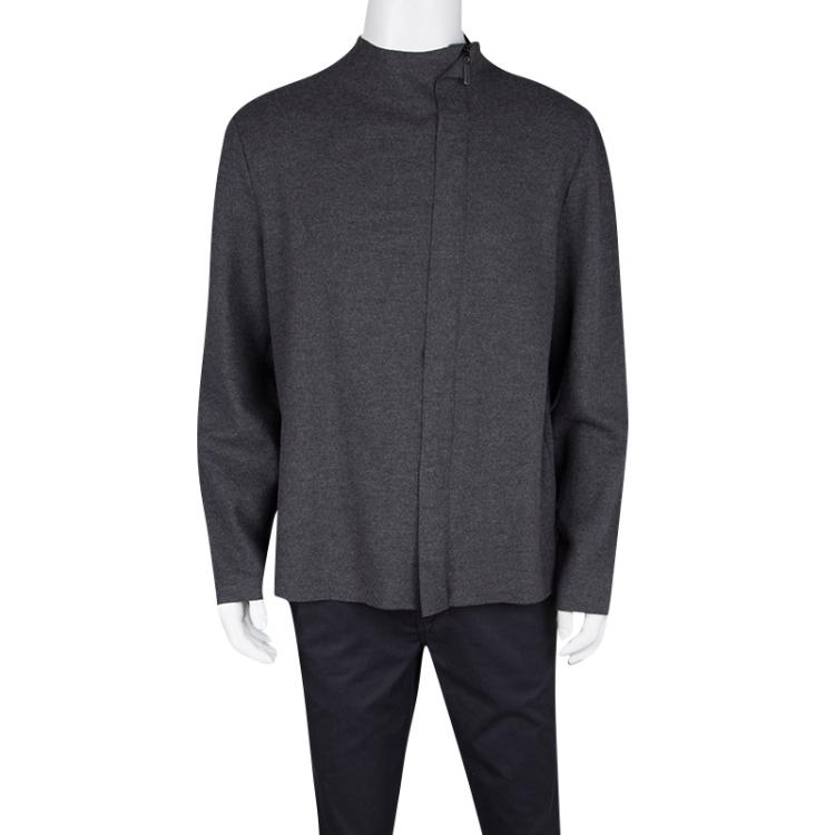 Pre Owned Giorgio Armani Grey Wool Zip Front Cardigan XXL