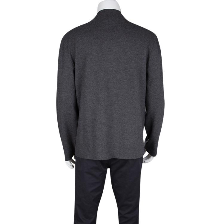 Pre Owned Giorgio Armani Grey Wool Zip Front Cardigan XXL