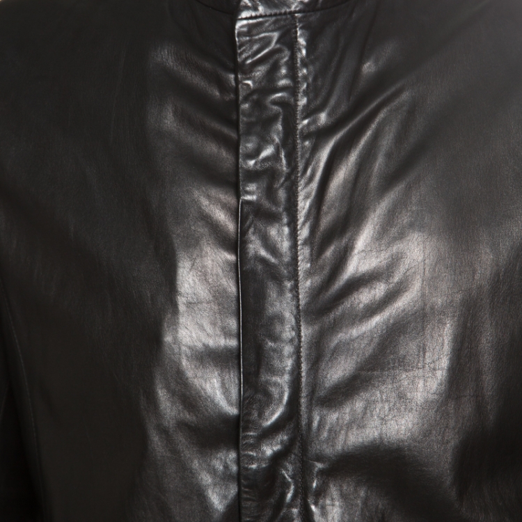 Pre Owned Giorgio Armani Black Lambskin Leather Concealed Zip Front Jacket XXL