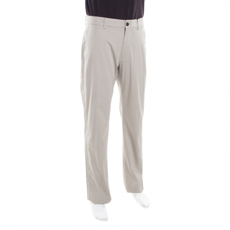 Pre Owned Giorgio Armani Beige Cotton Stretch Tailored Trousers XL