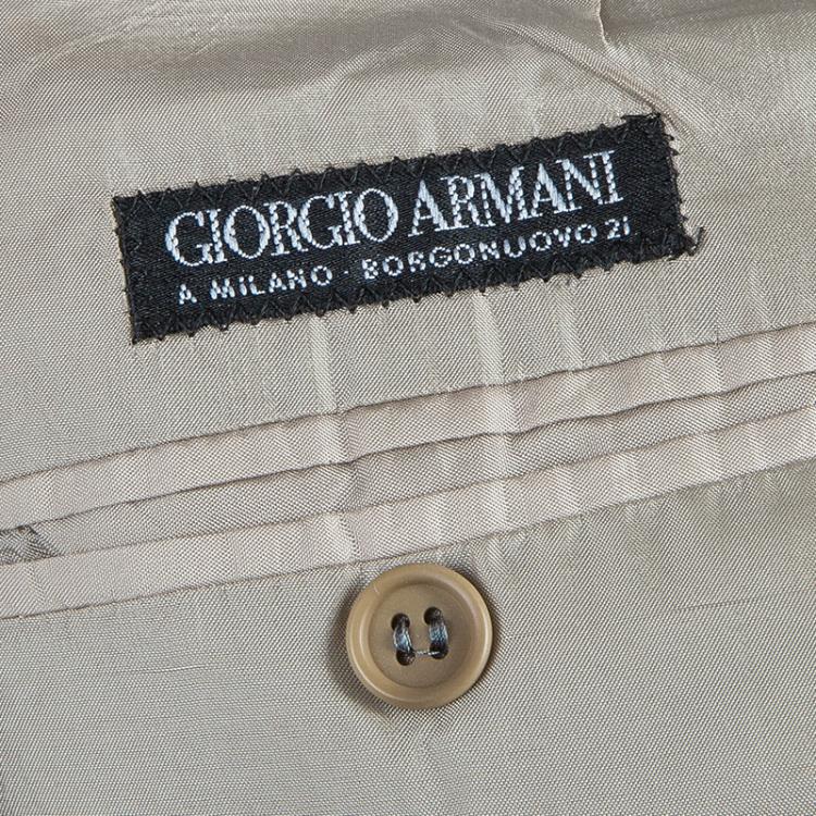 Pre Owned Giorgio Armani Men's Beige Wool Suit L