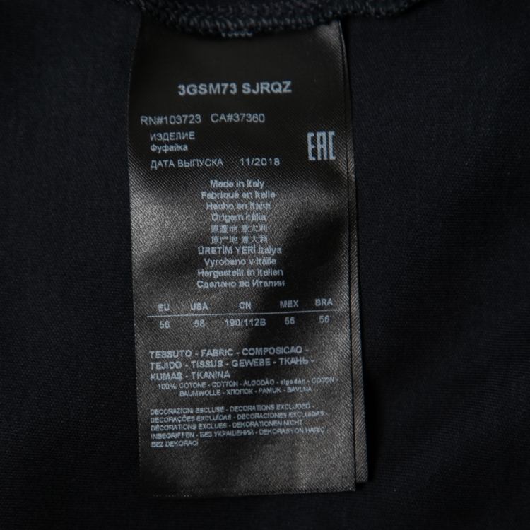 Pre Owned Giorgio Armani Navy Blue Cotton Knit Logo Detail T-Shirt 3XL