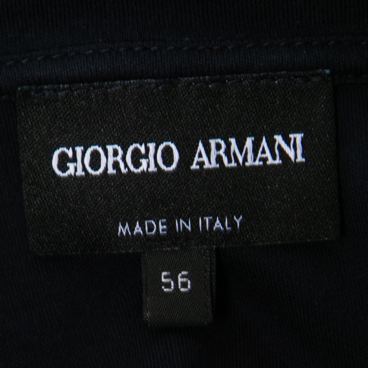 Pre Owned Giorgio Armani Navy Blue Cotton Knit Logo Detail T-Shirt 3XL