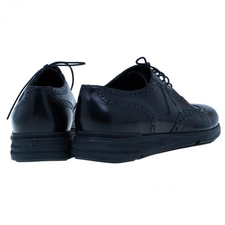 Pre Owned Giorgio Armani Black Croc Embossed Oxfords Size 43