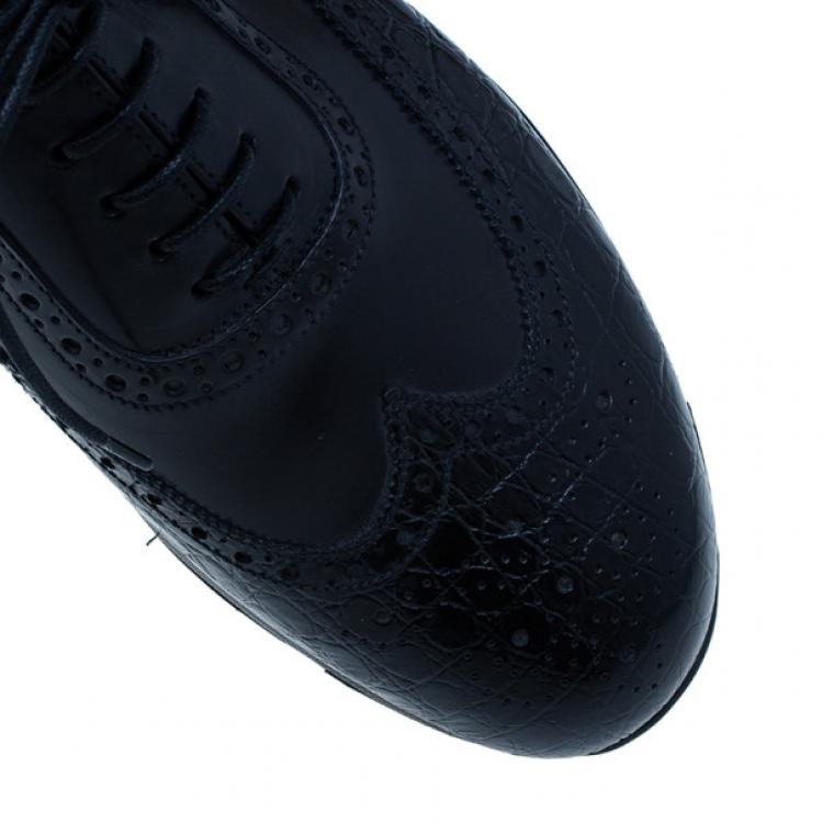 Pre Owned Giorgio Armani Black Croc Embossed Oxfords Size 43