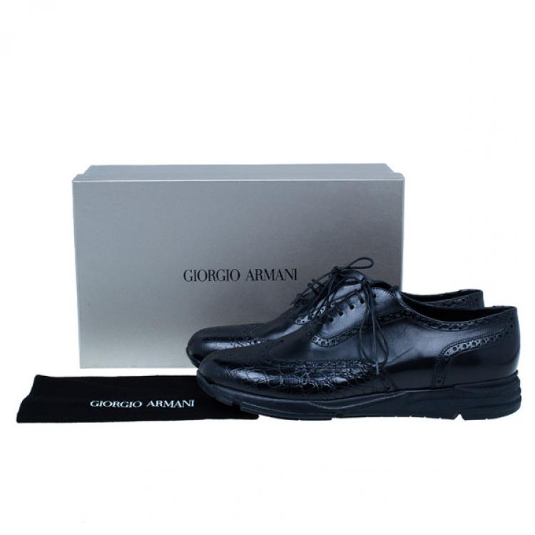 Pre Owned Giorgio Armani Black Croc Embossed Oxfords Size 43