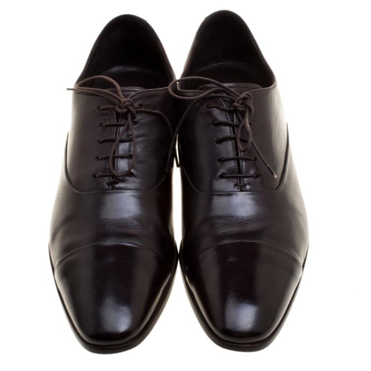 Pre Owned Giorgio Armani Dark Brown Leather Oxfords Size 45