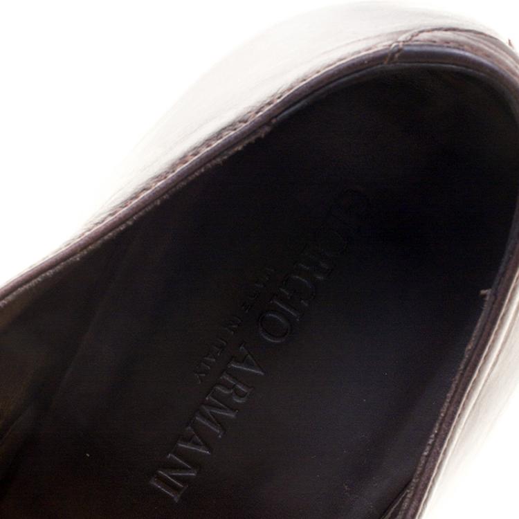 Pre Owned Giorgio Armani Dark Brown Leather Oxfords Size 45
