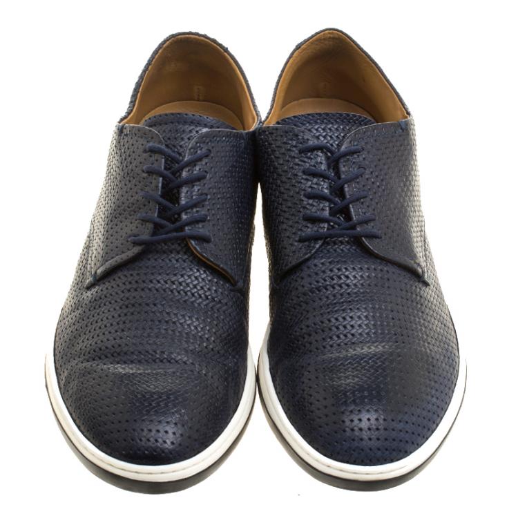 Pre Owned Giorgio Armani Navy Blue Woven Leather Sneakers Size 40