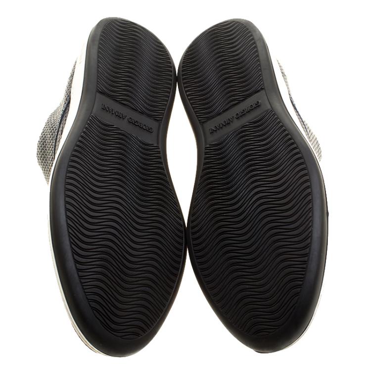 Pre Owned Giorgio Armani Navy Blue Woven Leather Sneakers Size 40