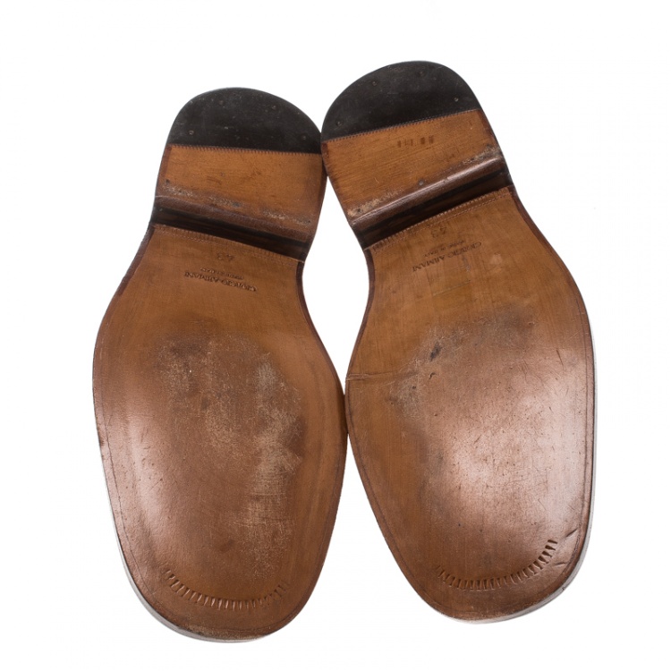 Pre Owned Giorgio Armani Brown Leather Loafers Size 43