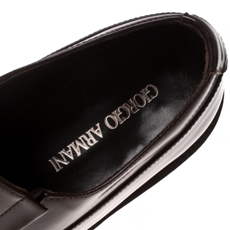 Pre Owned Giorgio Armani Brown Leather Loafers Size 43