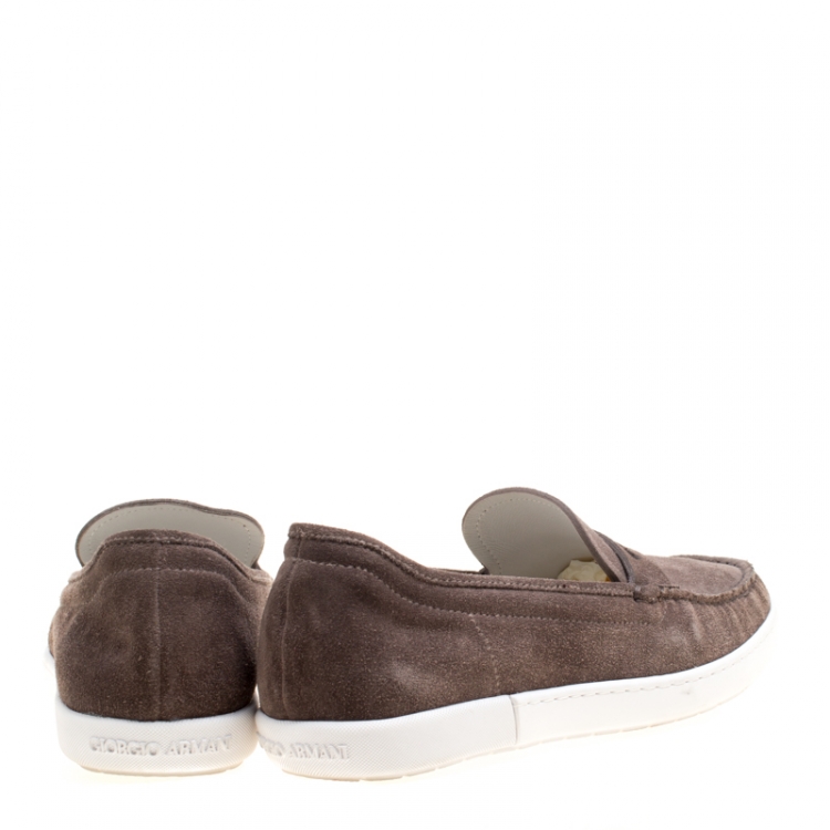 Pre Owned Giorgio Armani Brown Suede Slip On Sneakers Size 41