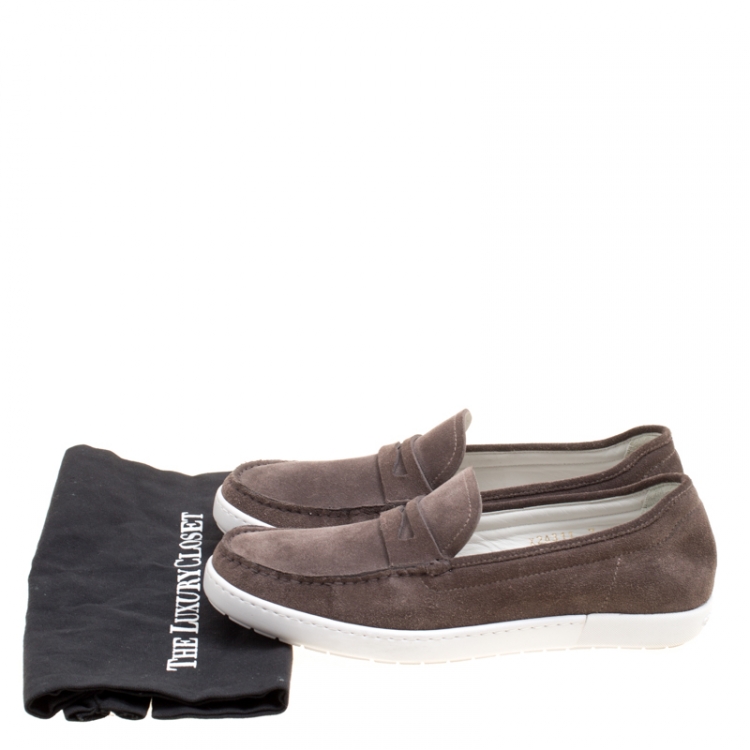 Pre Owned Giorgio Armani Brown Suede Slip On Sneakers Size 41