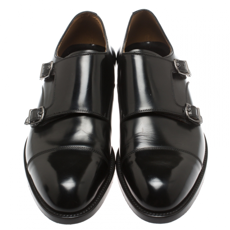 Pre Owned Giorgio Armani Black Leather Monk Strap Oxfords Size 44