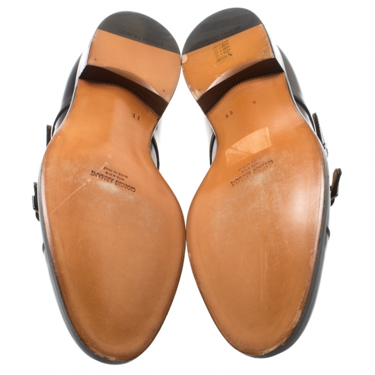 Pre Owned Giorgio Armani Black Leather Monk Strap Oxfords Size 44