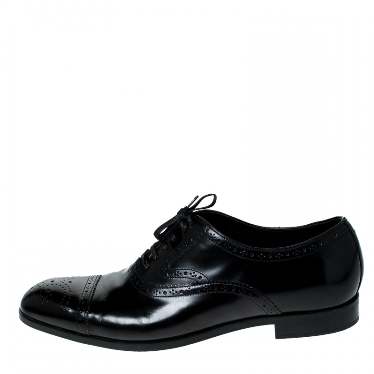 Pre Owned Emporio Armani Black Brogue Leather Oxfords Size 43.5