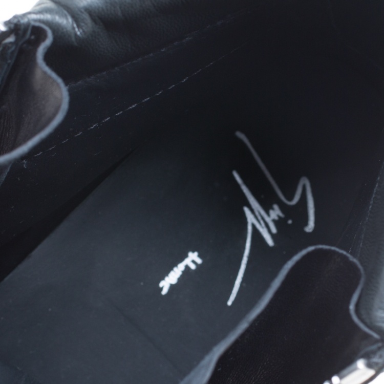 Pre Owned Giuseppe Zanotti Navy Blue Velvet and Black Leather Coby High Top Sneakers Size 43