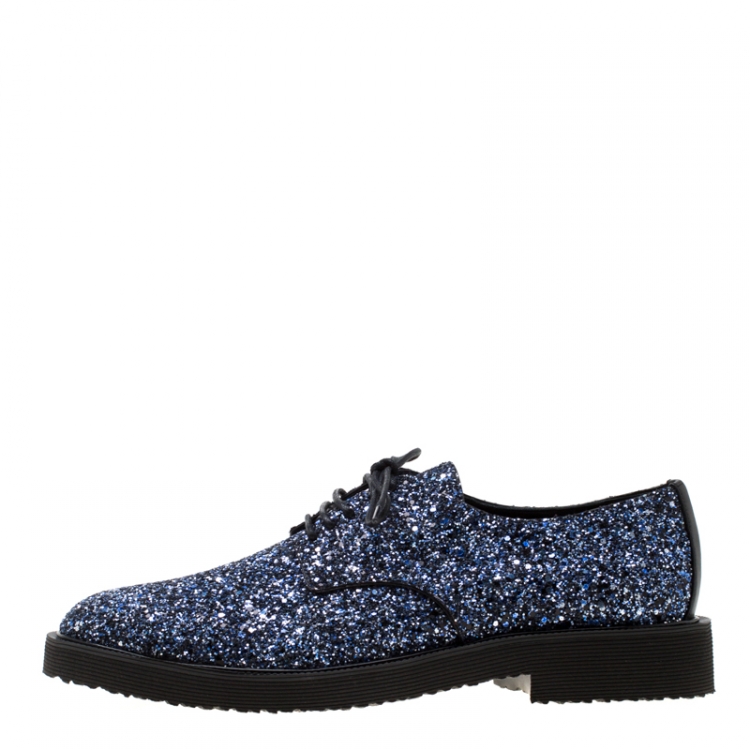 Pre Owned Giuseppe Zanotti Two Tone Coarse Glitter Tyson Derby Size 45