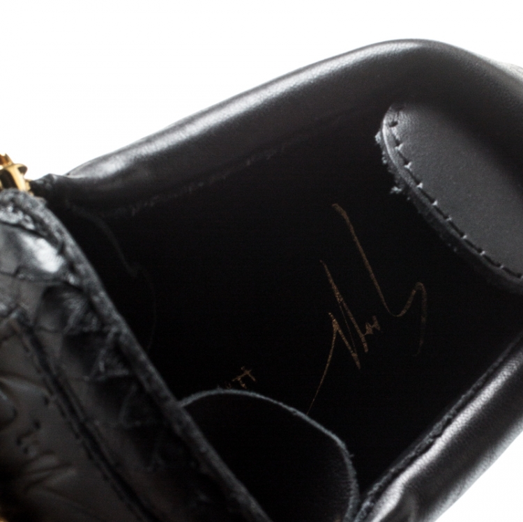 Pre Owned Giuseppe Zanotti Black Leather London Birel Chain Embellished High Top Sneakers Size 43.5