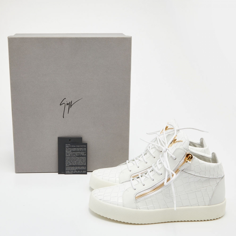 Pre Owned Giuseppe Zanotti White Croc Embossed Patent Leather Kriss High Top Sneakers Size 43