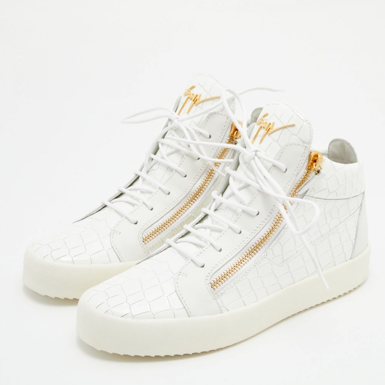 Pre Owned Giuseppe Zanotti White Croc Embossed Patent Leather Kriss High Top Sneakers Size 43