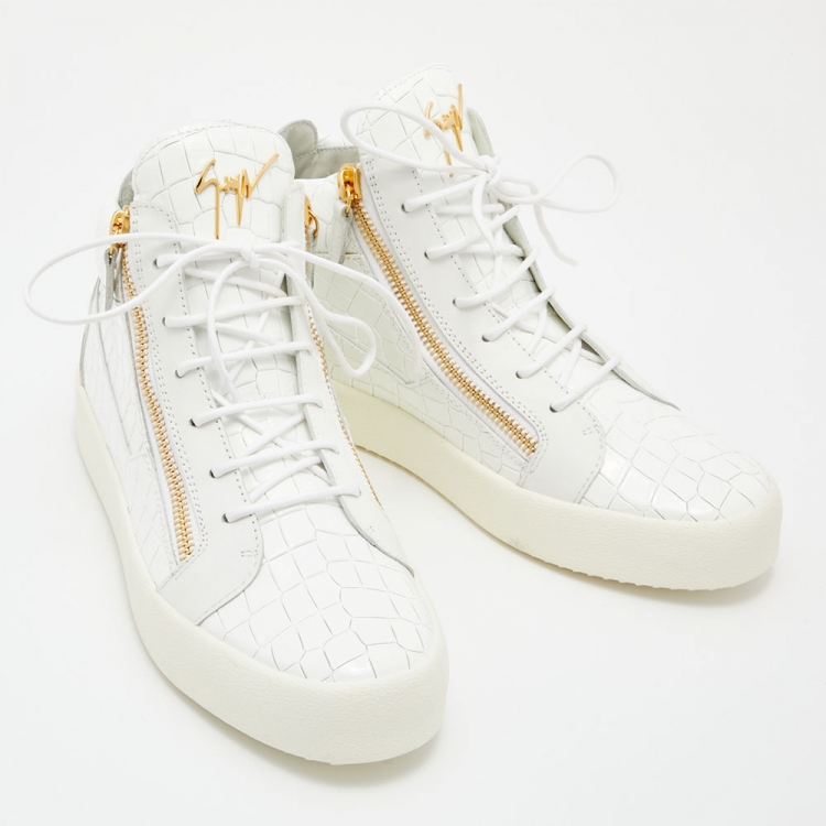 Pre Owned Giuseppe Zanotti White Croc Embossed Patent Leather Kriss High Top Sneakers Size 43