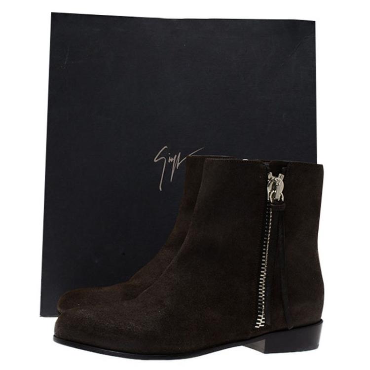 Pre Owned Giuseppe Zanotti Dark Brown Suede Chelsea Ankle Boots Size 41