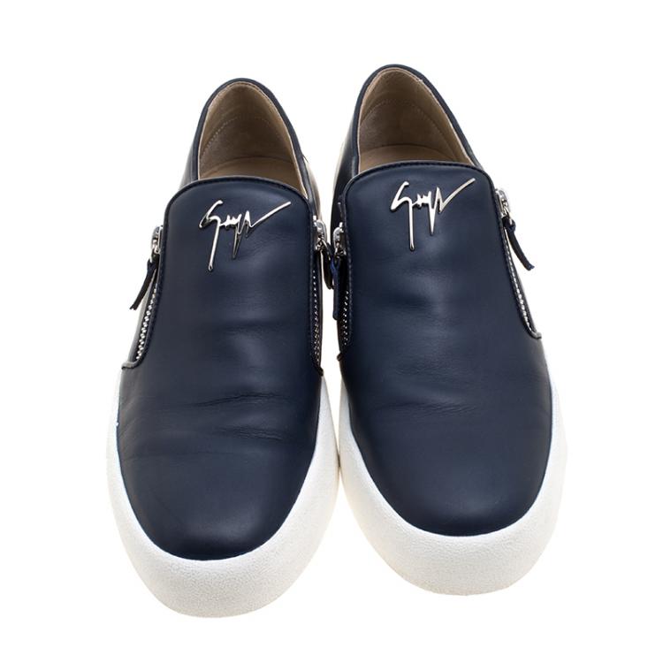 Pre Owned Giuseppe Zanotti Navy Blue Leather Eve Slip On Sneakers Size 43