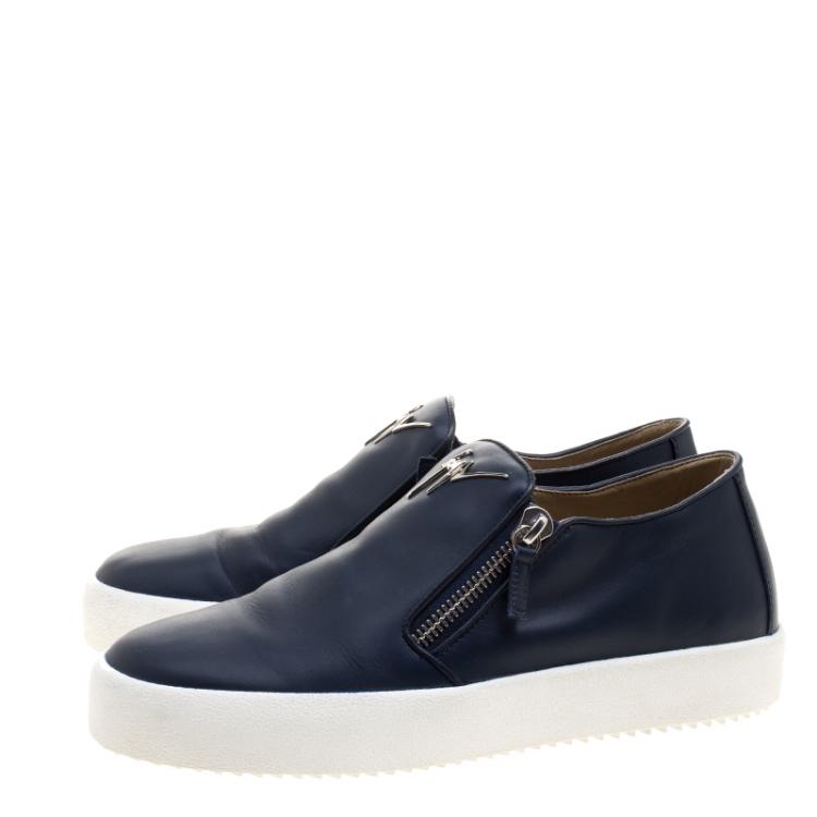 Pre Owned Giuseppe Zanotti Navy Blue Leather Eve Slip On Sneakers Size 43