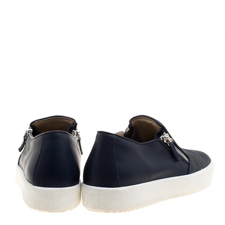 Pre Owned Giuseppe Zanotti Navy Blue Leather Eve Slip On Sneakers Size 43