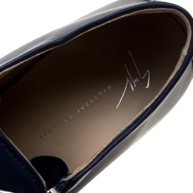 Pre Owned Giuseppe Zanotti Navy Blue Leather Eve Slip On Sneakers Size 43