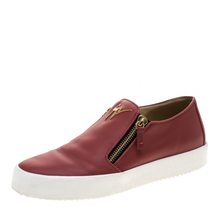 red leather slip on sneakers
