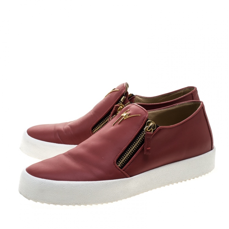 Pre Owned Giuseppe Zanotti Red Leather Eve Slip On Sneakers Size 44