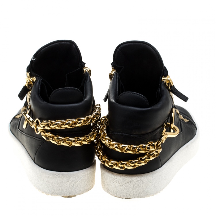 مملوكة مسبقًا Giuseppe Zanotti Black Leather London Chain Embellished High Top Sneakers Size 44